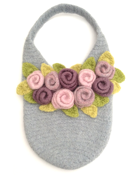 Rosie Posie Bag ~ reshaping the roses after felting