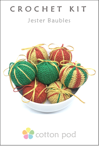 Jester Christmas Baubles Crochet kit from Cotton Pod UK