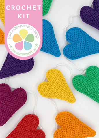 Rainbow of Love Heart Garland Crochet Kit from Cotton Pod UK