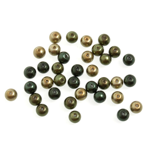 Trimits ~ 6mm Glass Pearl Beads  ~ GREEN MIX (36 beads)