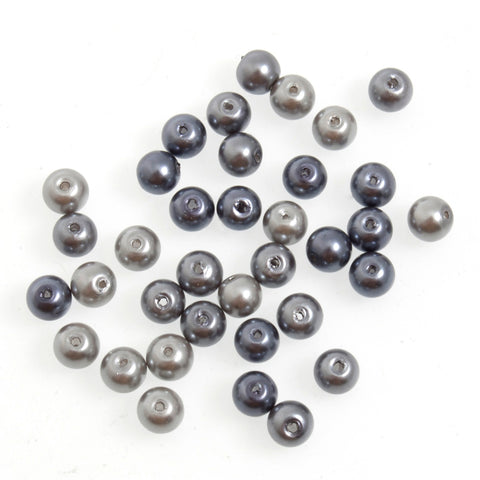 Trimits ~ 6mm Glass Pearl Beads  ~ SILVER MIX (36 beads)