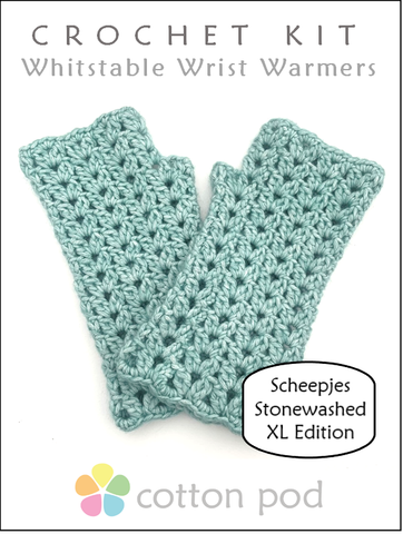 COTTON POD Crochet Kit ~ Whitstable Wrist Warmers ~ Scheepjes Stonewashed XL Edition