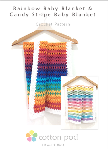 Rainbow Crochet Baby Blanket & Candy Stripe Baby Blanket Pattern designed by Cotton Pod UK