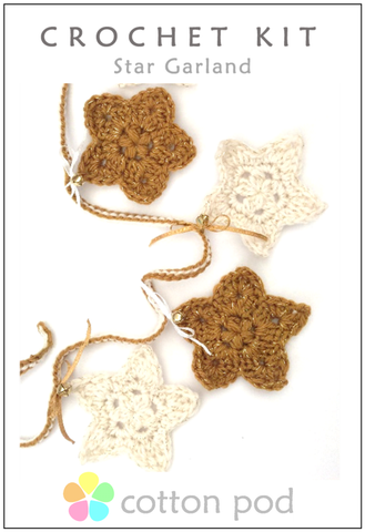 COTTON POD Crochet Kit ~ Star Garland ~ Gold & Cream (Boxed)