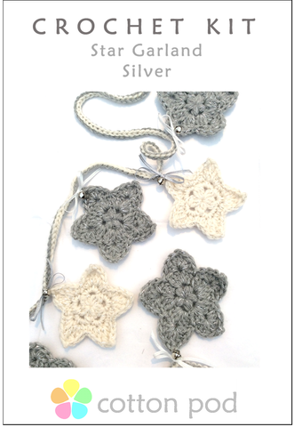 COTTON POD Crochet Kit ~ Star Garland ~ Silver & Cream (Boxed)