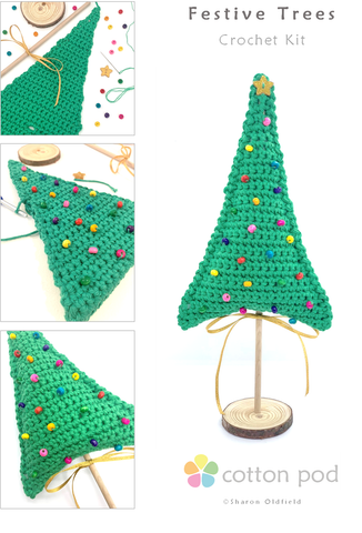 COTTON POD Crochet Kit ~ Festive Trees Kit & Refill Packs ~ Traditional Rainbow